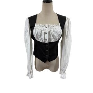 Vtg 70s Banjo Women's  Top Sz L Peasant Renaissance blouse Vest Western Boho